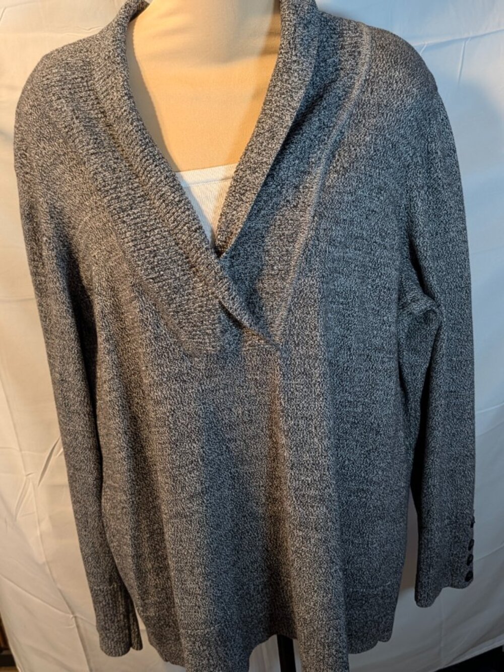 Christopher & banks Shawl Collar Sweater Womens XL Blk/Gray Long Sleeve Pullover